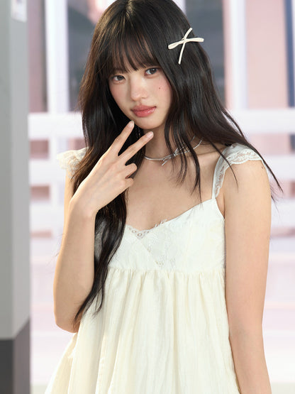 "Soft Departure" Apricot Lace V-Neck Babydoll Top