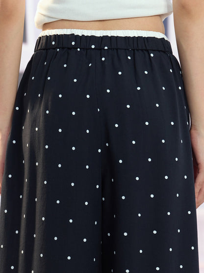"Coastal Departure" Navy Polka Dot Wide-Leg Pants
