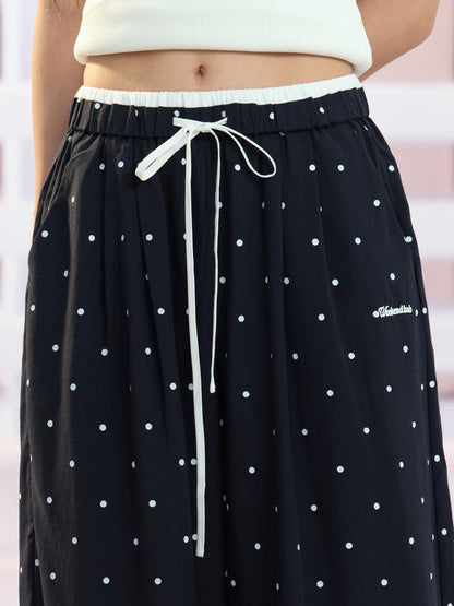 "Coastal Departure" Navy Polka Dot Wide-Leg Pants