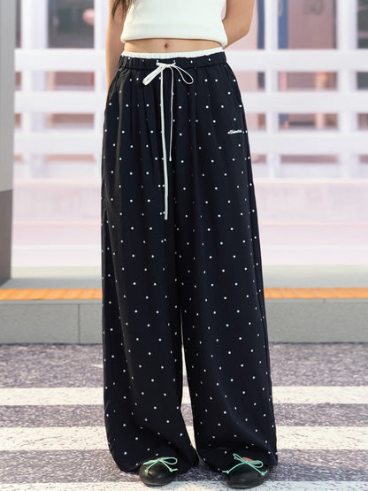 "Coastal Departure" Navy Polka Dot Wide-Leg Pants