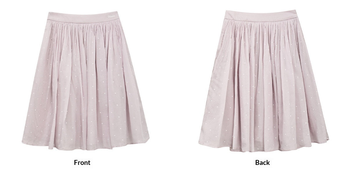 "Lavender Departure" Purple Polka Dot Pleated Midi Skirt