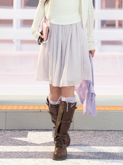 "Lavender Departure" Purple Polka Dot Pleated Midi Skirt