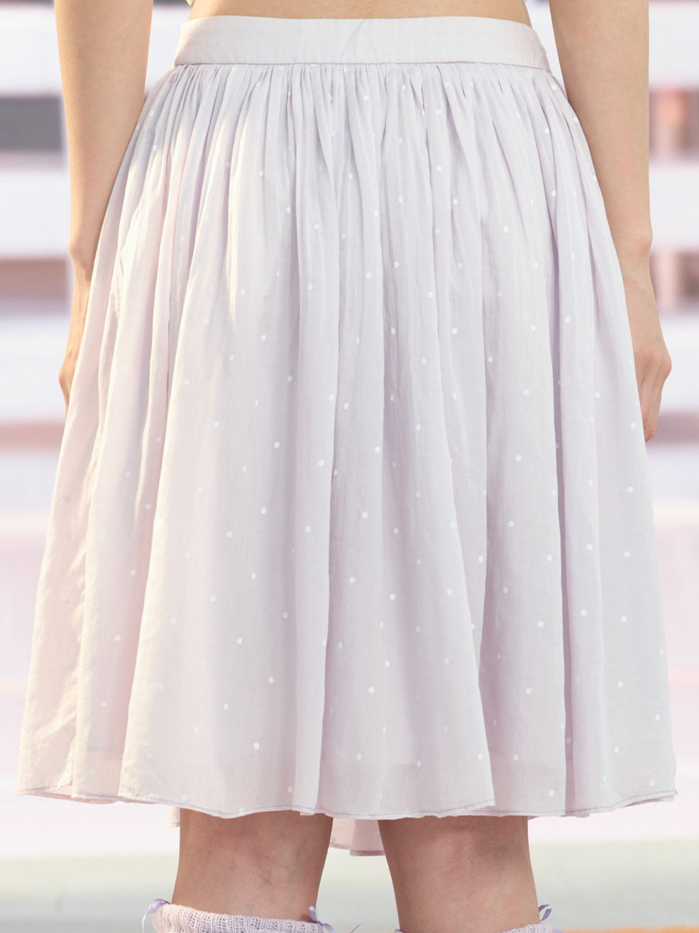 "Lavender Departure" Purple Polka Dot Pleated Midi Skirt