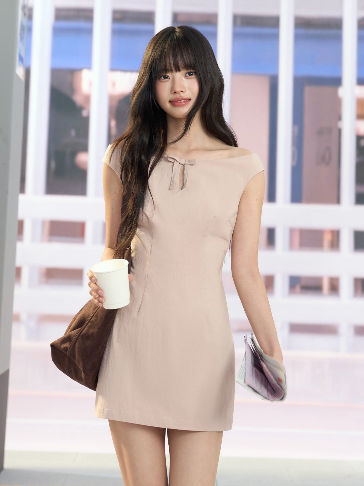 "Blush Departure" Pink Off-Shoulder A-Line Mini Dress