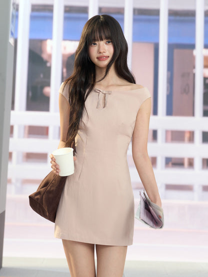 "Blush Departure" Pink Off-Shoulder A-Line Mini Dress