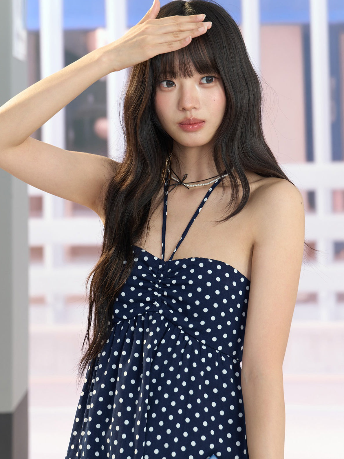 "Midnight Departure" Navy Polka Dot Convertible Babydoll Dress