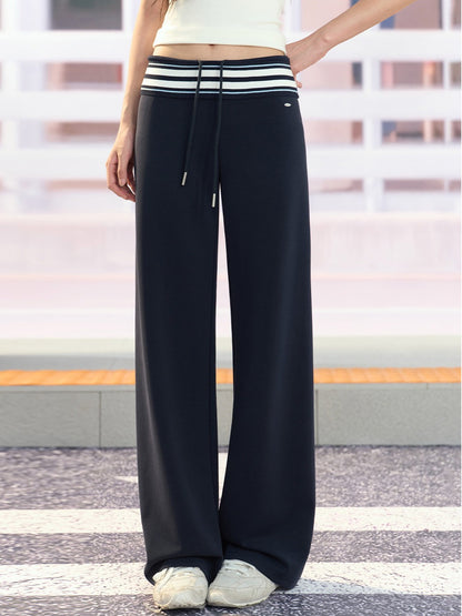 "Effortless Departure" Navy Drawstring Wide-Leg Pants