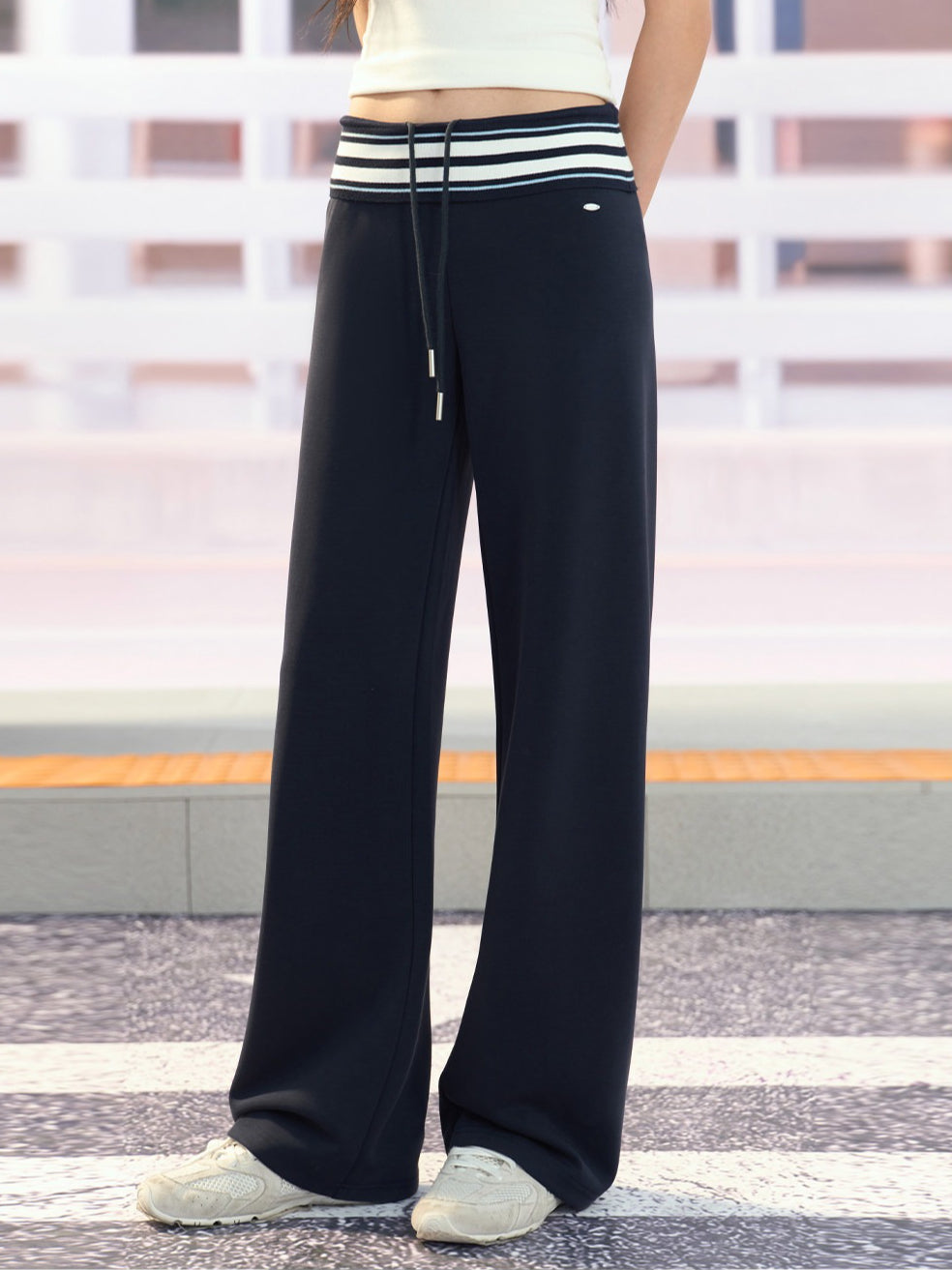 "Effortless Departure" Navy Drawstring Wide-Leg Pants
