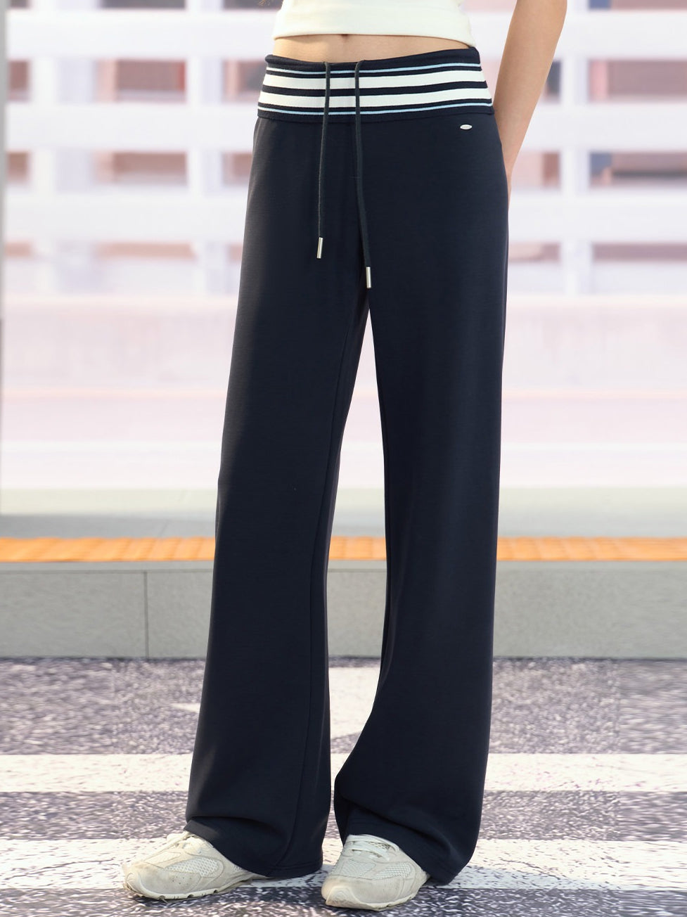 "Effortless Departure" Navy Drawstring Wide-Leg Pants