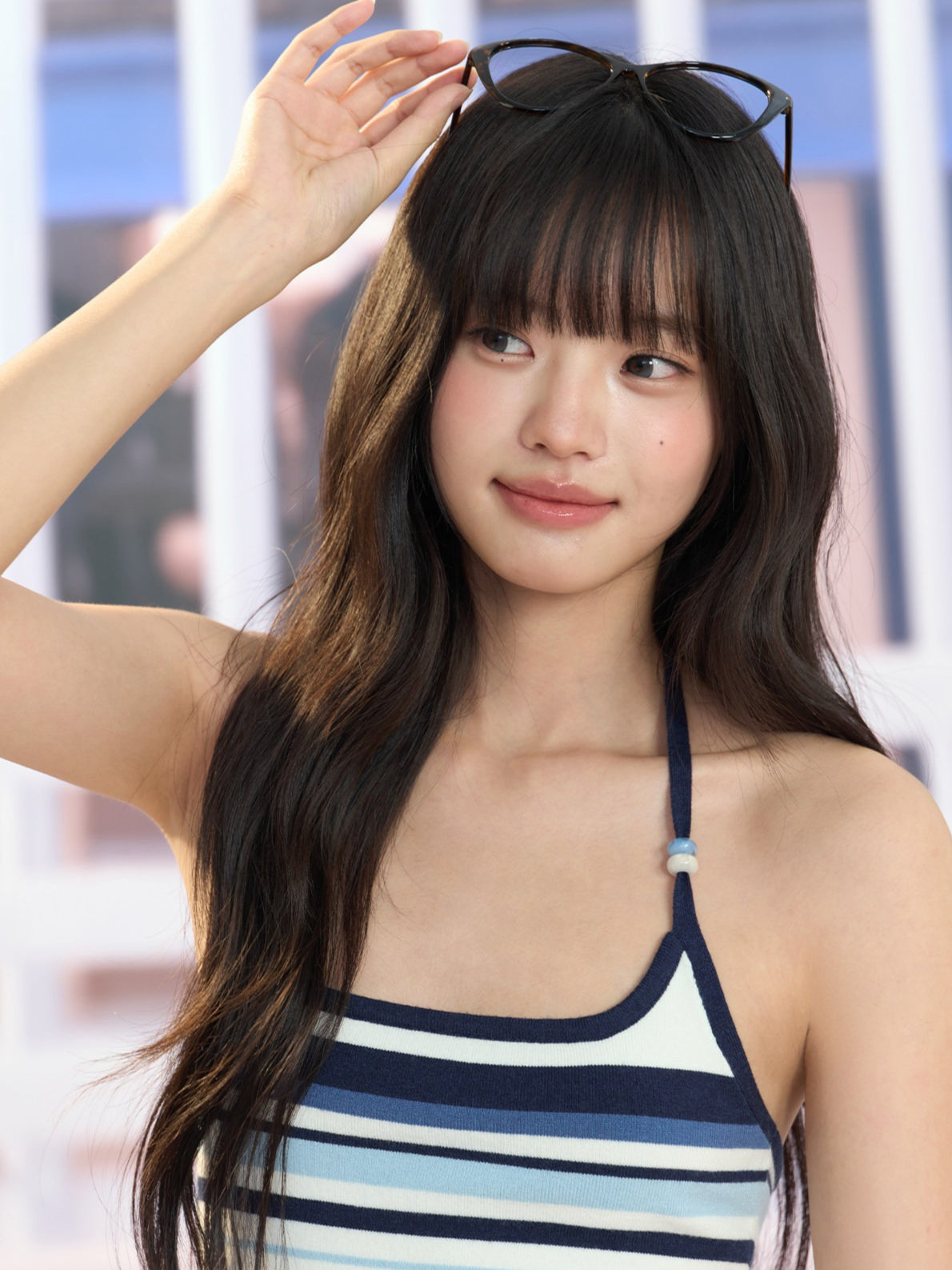 "Varsity Arrival" White Striped Beaded Halter Knit Tank
