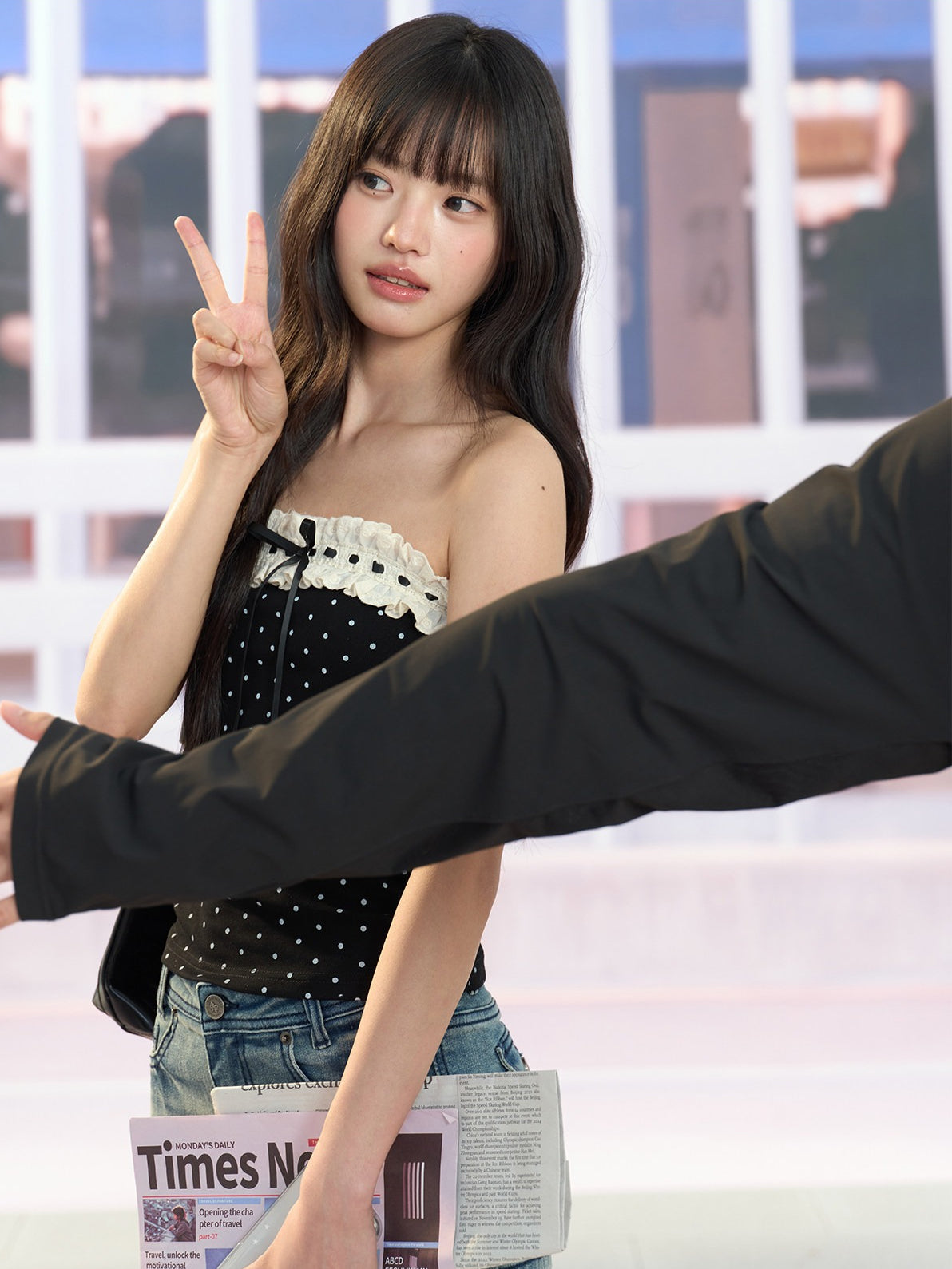 "Paris Departure" Black Polka Dot Lace Tube Top