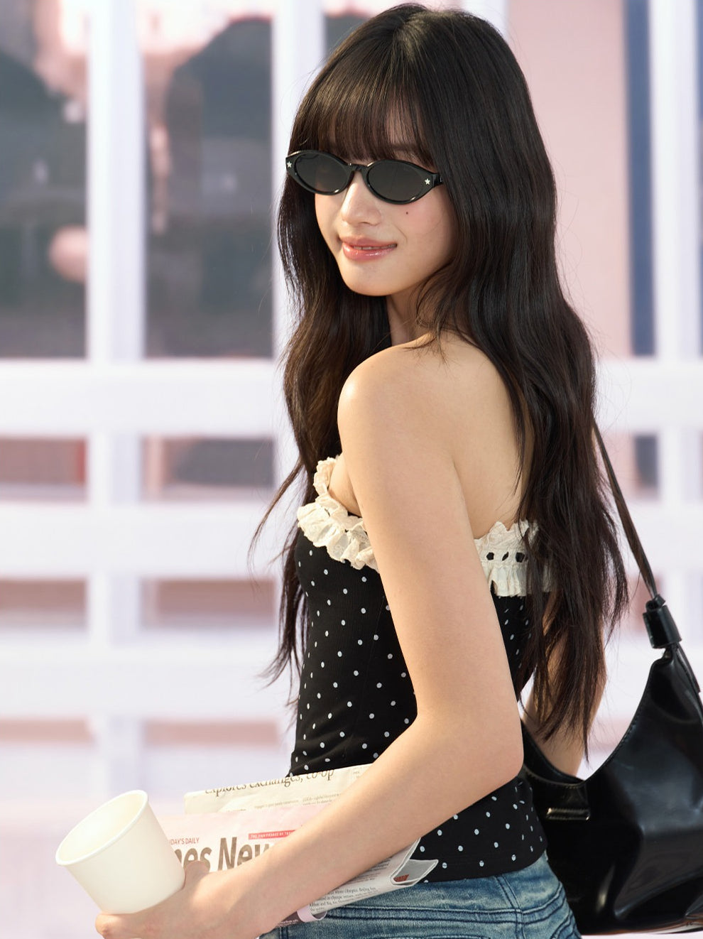 "Paris Departure" Black Polka Dot Lace Tube Top