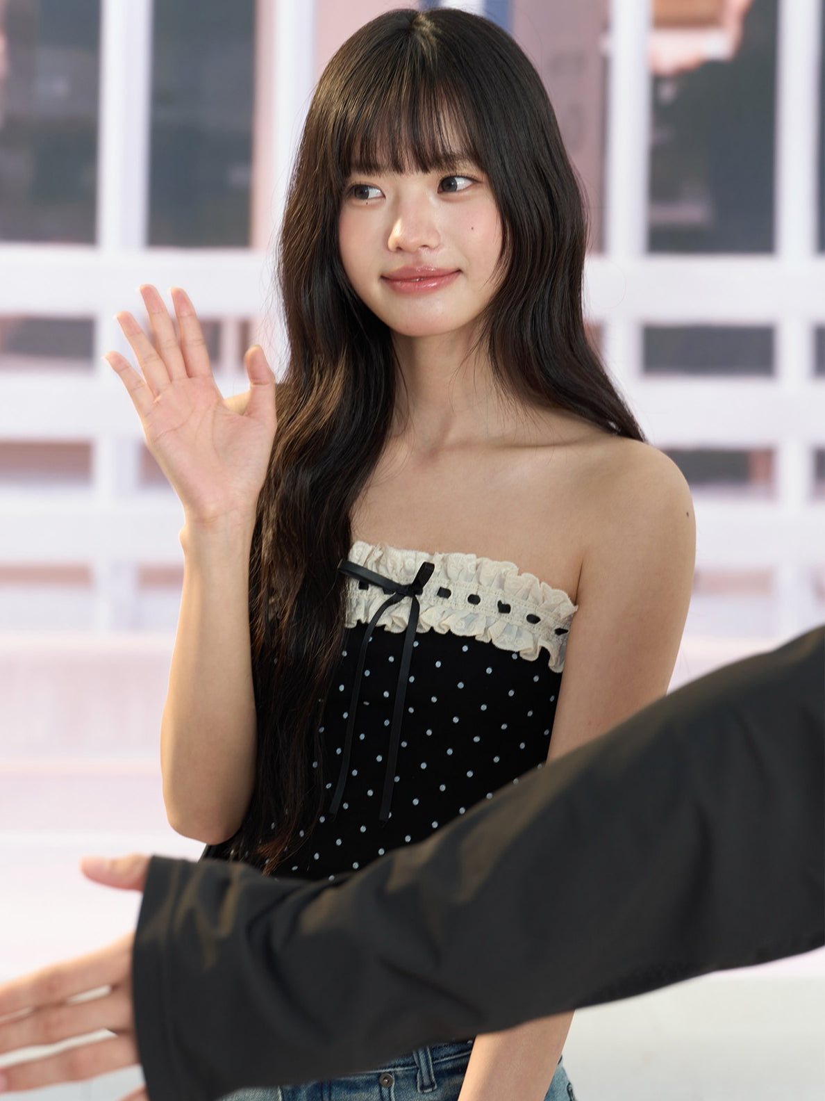 "Paris Departure" Black Polka Dot Lace Tube Top