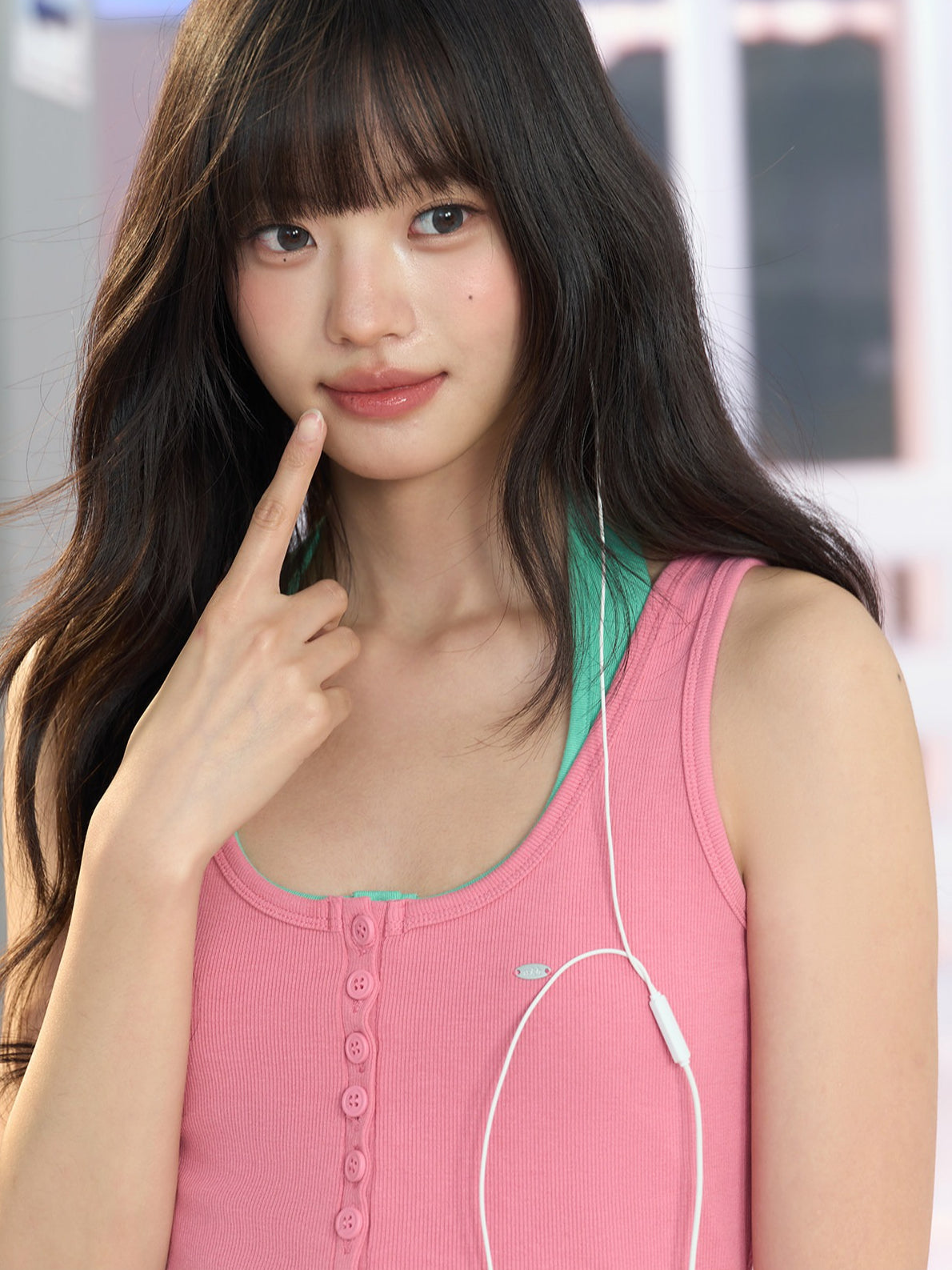 "Everyday Departure" Pink Henley Racerback Tank Top