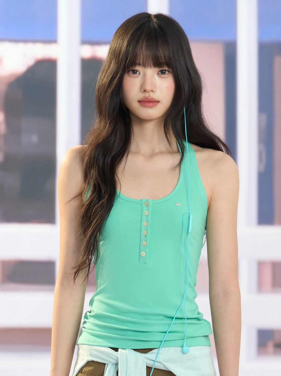 "Urban Departure" Green Henley Halter Tank Top