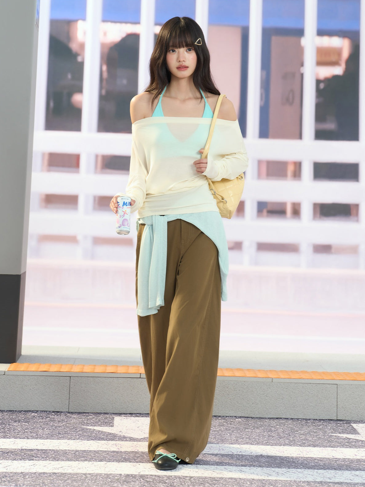 "Soft Breeze" Apricot Off-Shoulder Sun Cover Top