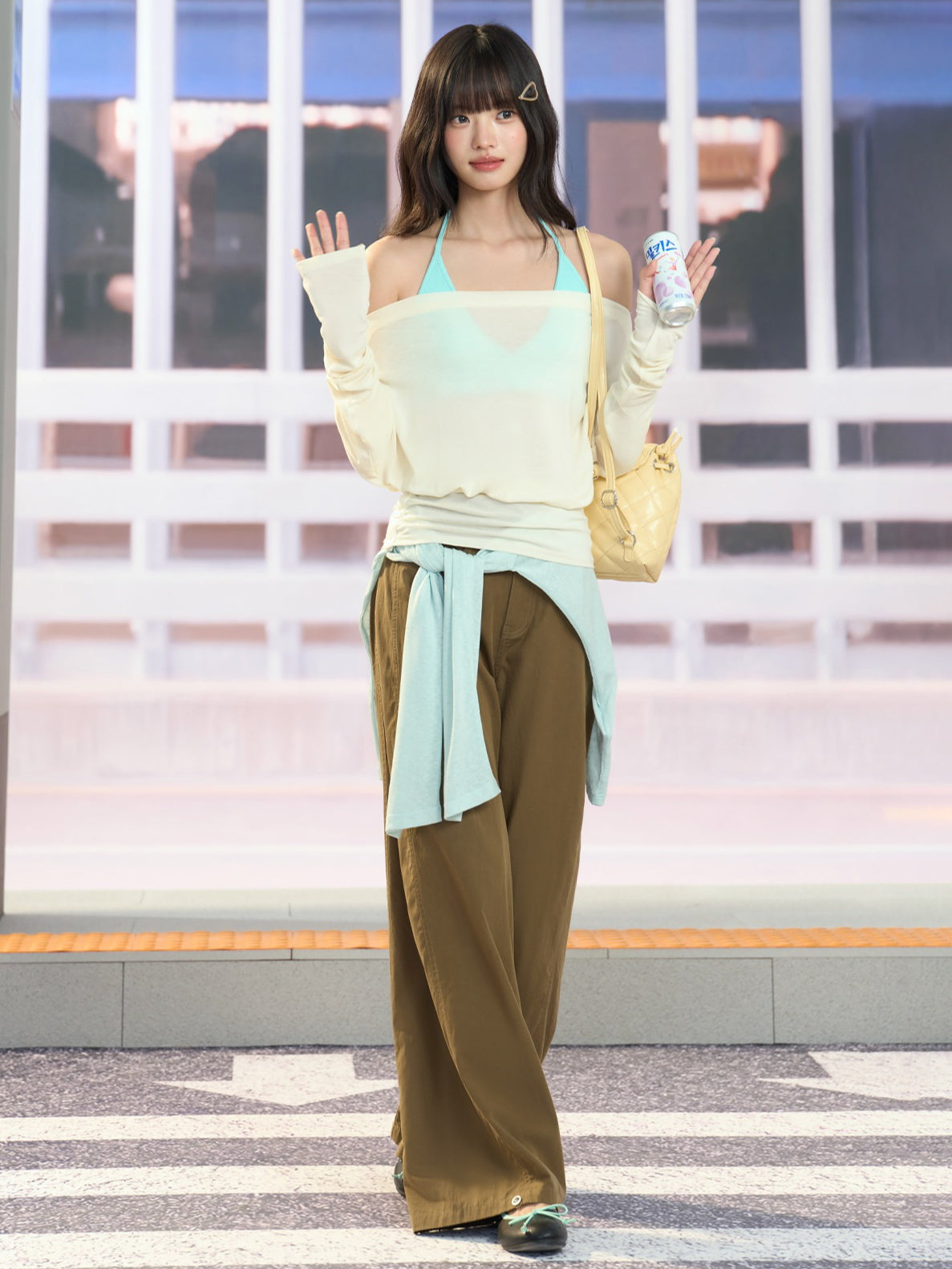 "Soft Breeze" Apricot Off-Shoulder Sun Cover Top