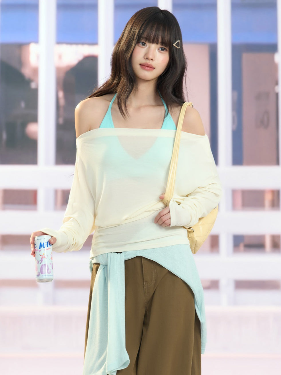 "Soft Breeze" Apricot Off-Shoulder Sun Cover Top
