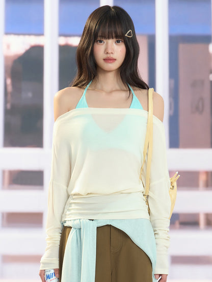 "Soft Breeze" Apricot Off-Shoulder Sun Cover Top