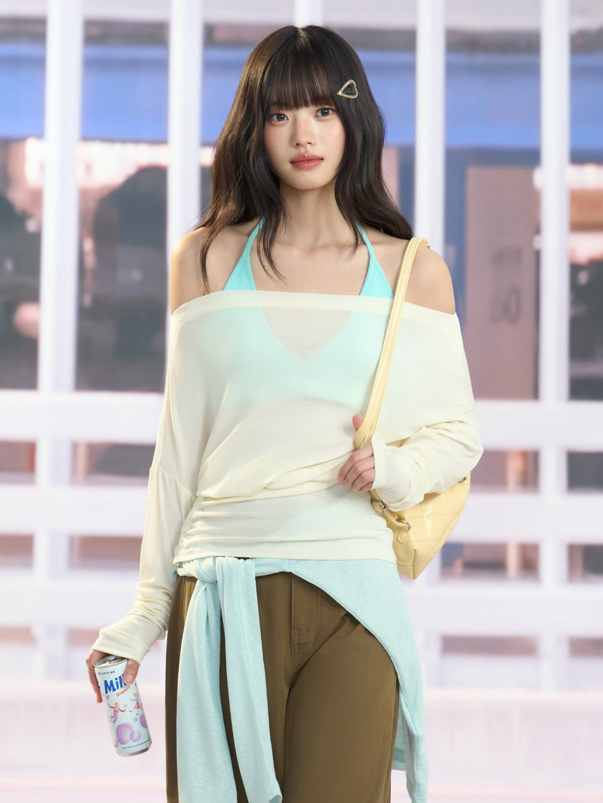 "Soft Breeze" Apricot Off-Shoulder Sun Cover Top