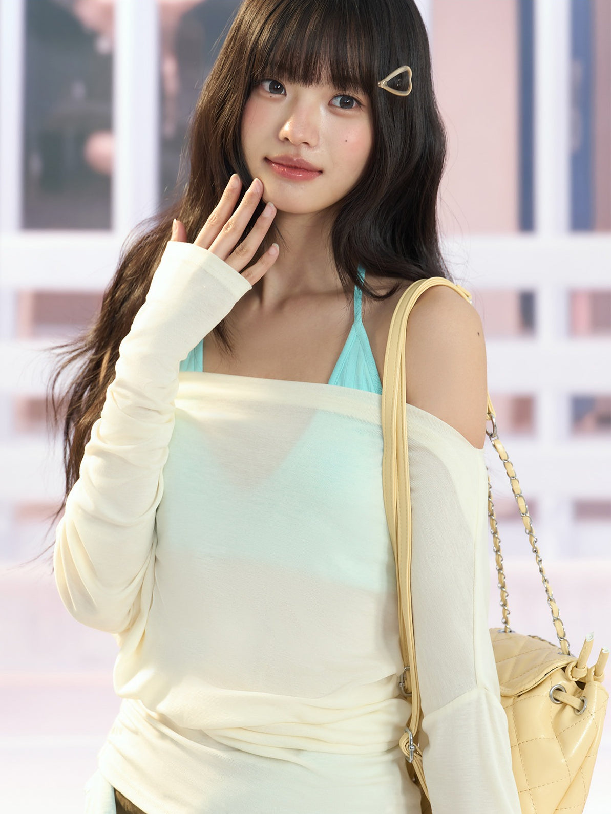 "Soft Breeze" Apricot Off-Shoulder Sun Cover Top