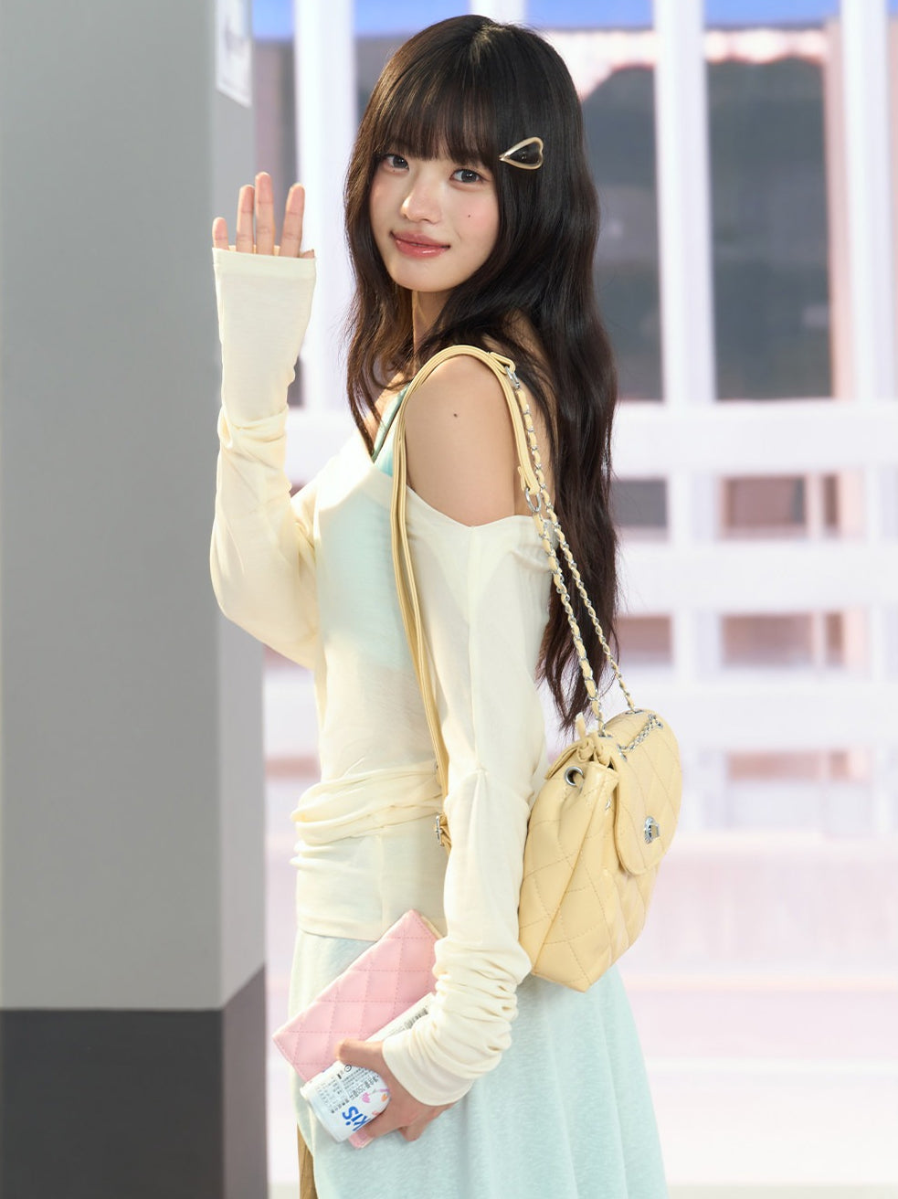 "Soft Breeze" Apricot Off-Shoulder Sun Cover Top