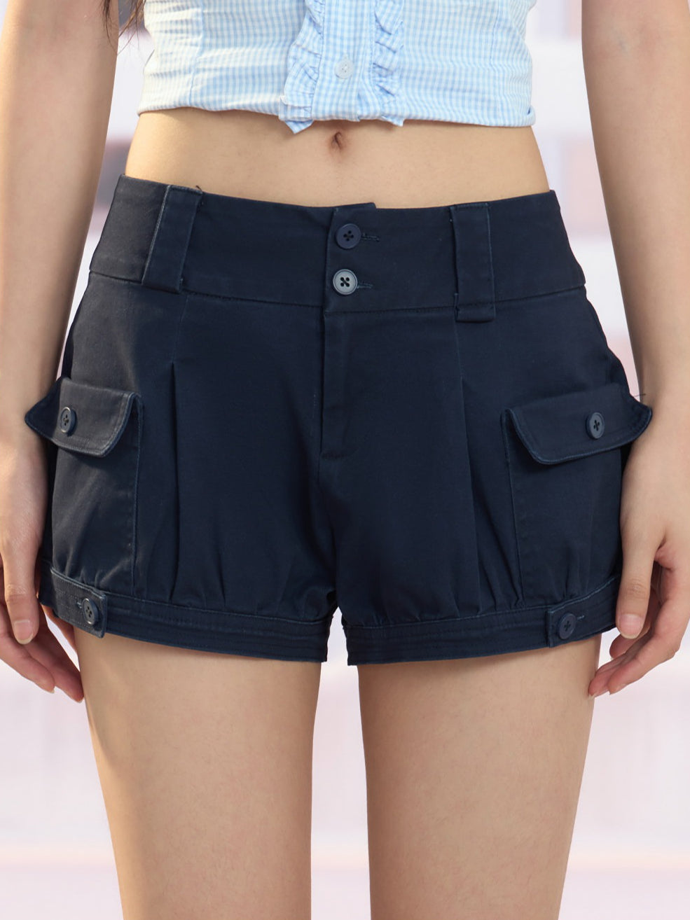 "Off-Duty Flight" Navy High-Waisted Cargo Shorts