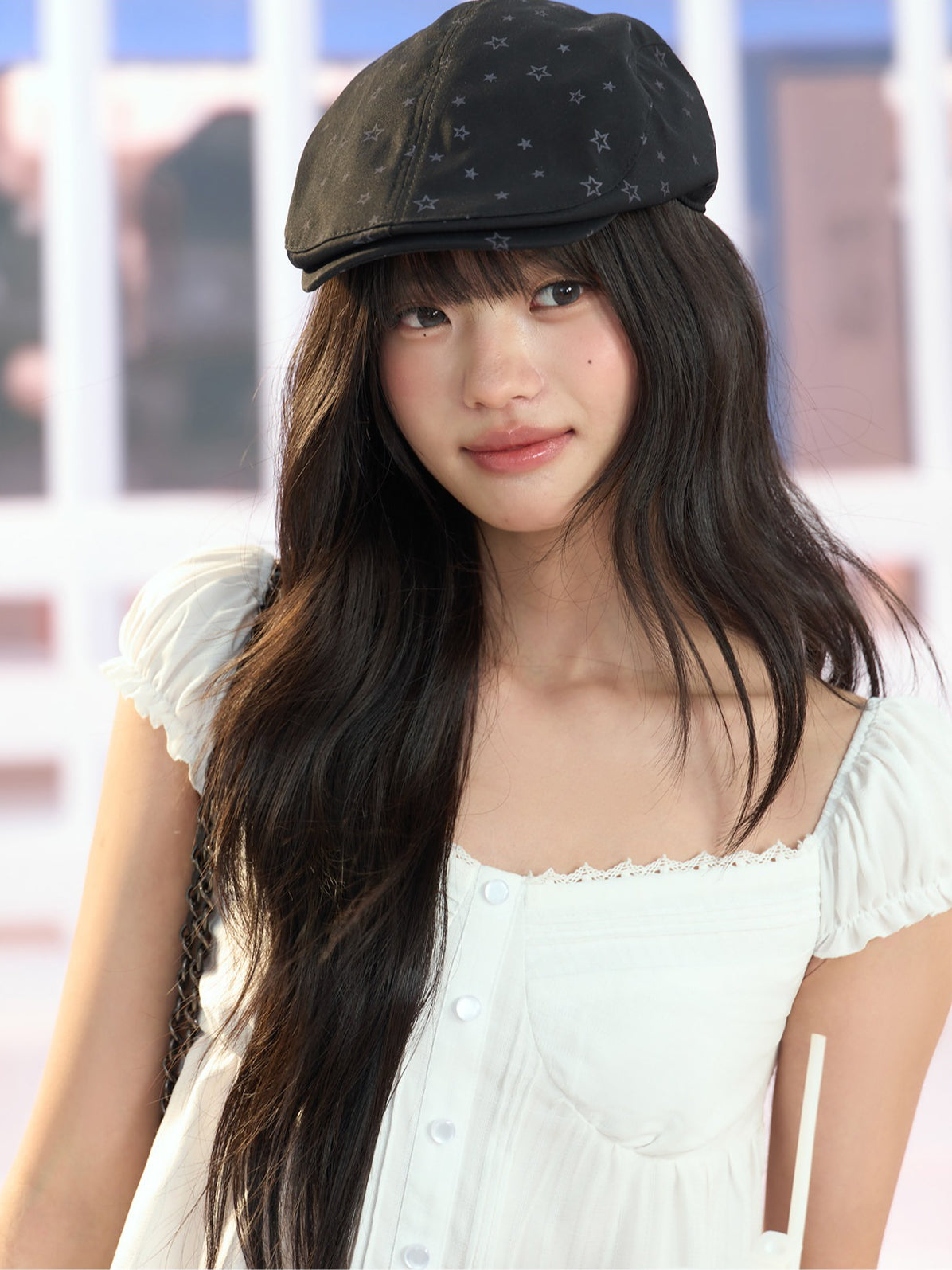 "Pure Arrival" White Square Neck Puff Sleeve Blouse
