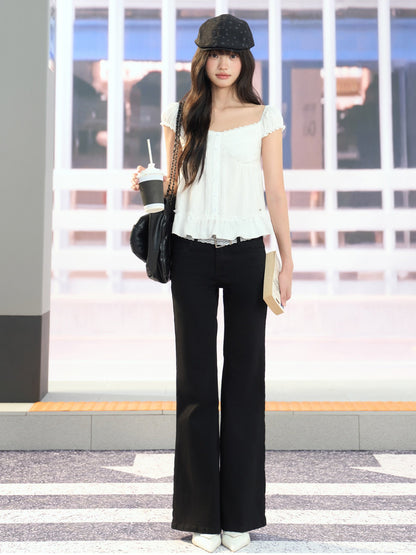 "Pure Arrival" White Square Neck Puff Sleeve Blouse