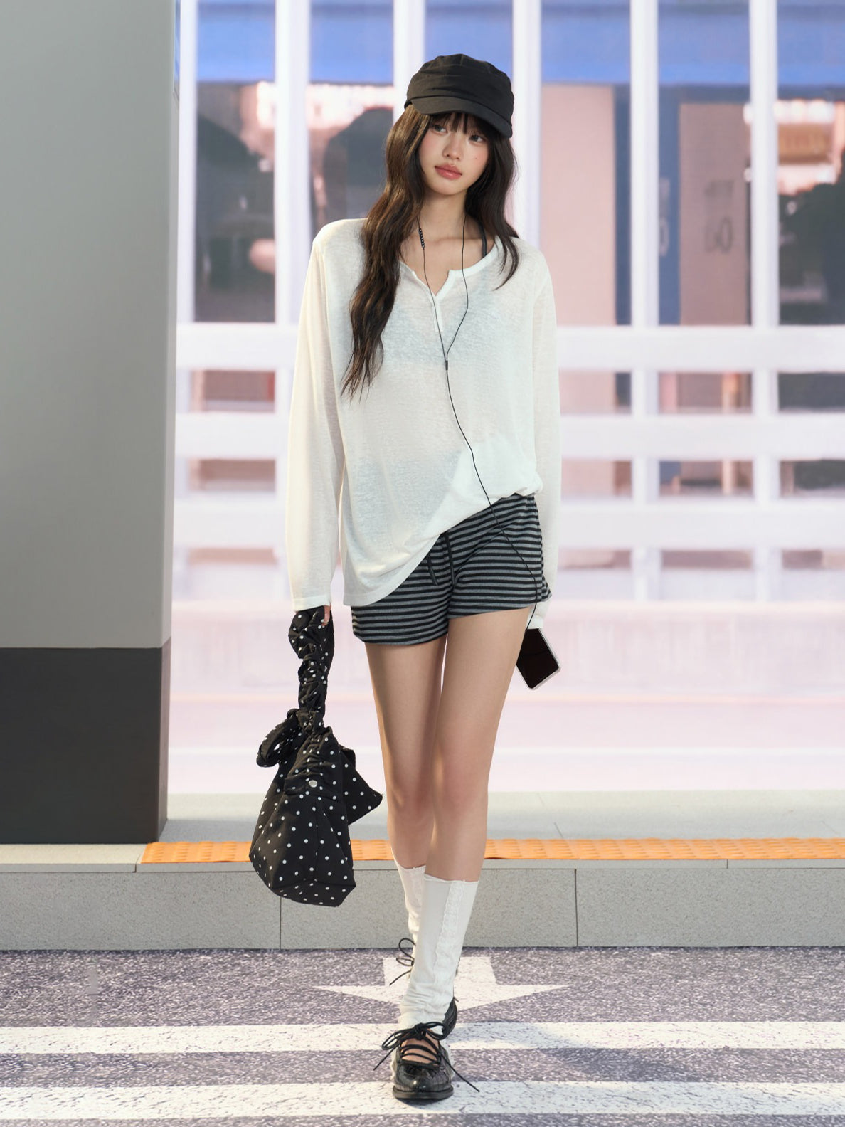 "Easy Transit" White Henley Sun Cover Long Sleeve Top