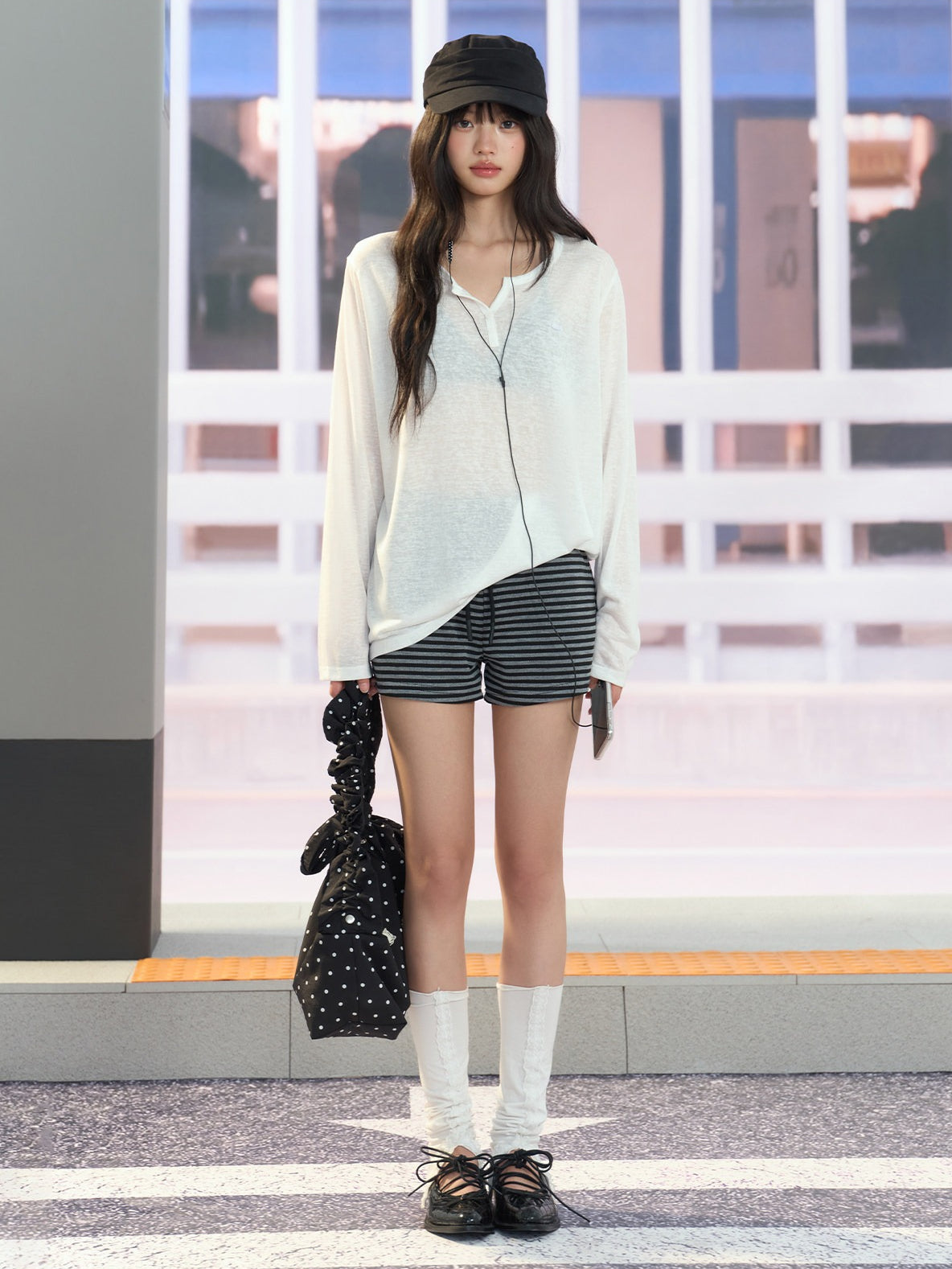 "Easy Transit" White Henley Sun Cover Long Sleeve Top