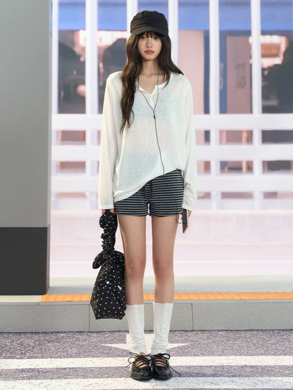 "Easy Transit" White Henley Sun Cover Long Sleeve Top