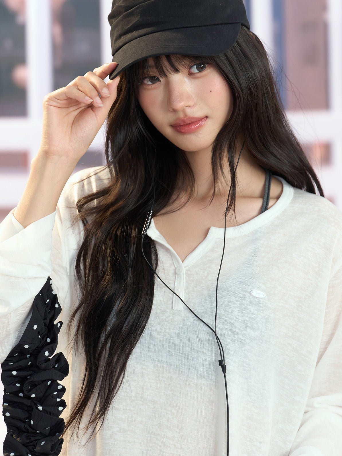 "Easy Transit" White Henley Sun Cover Long Sleeve Top