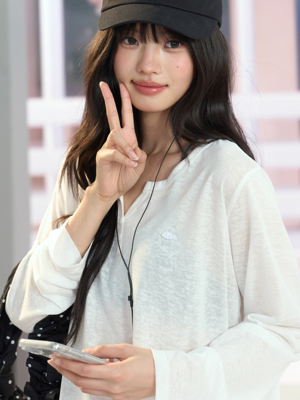 "Easy Transit" White Henley Sun Cover Long Sleeve Top