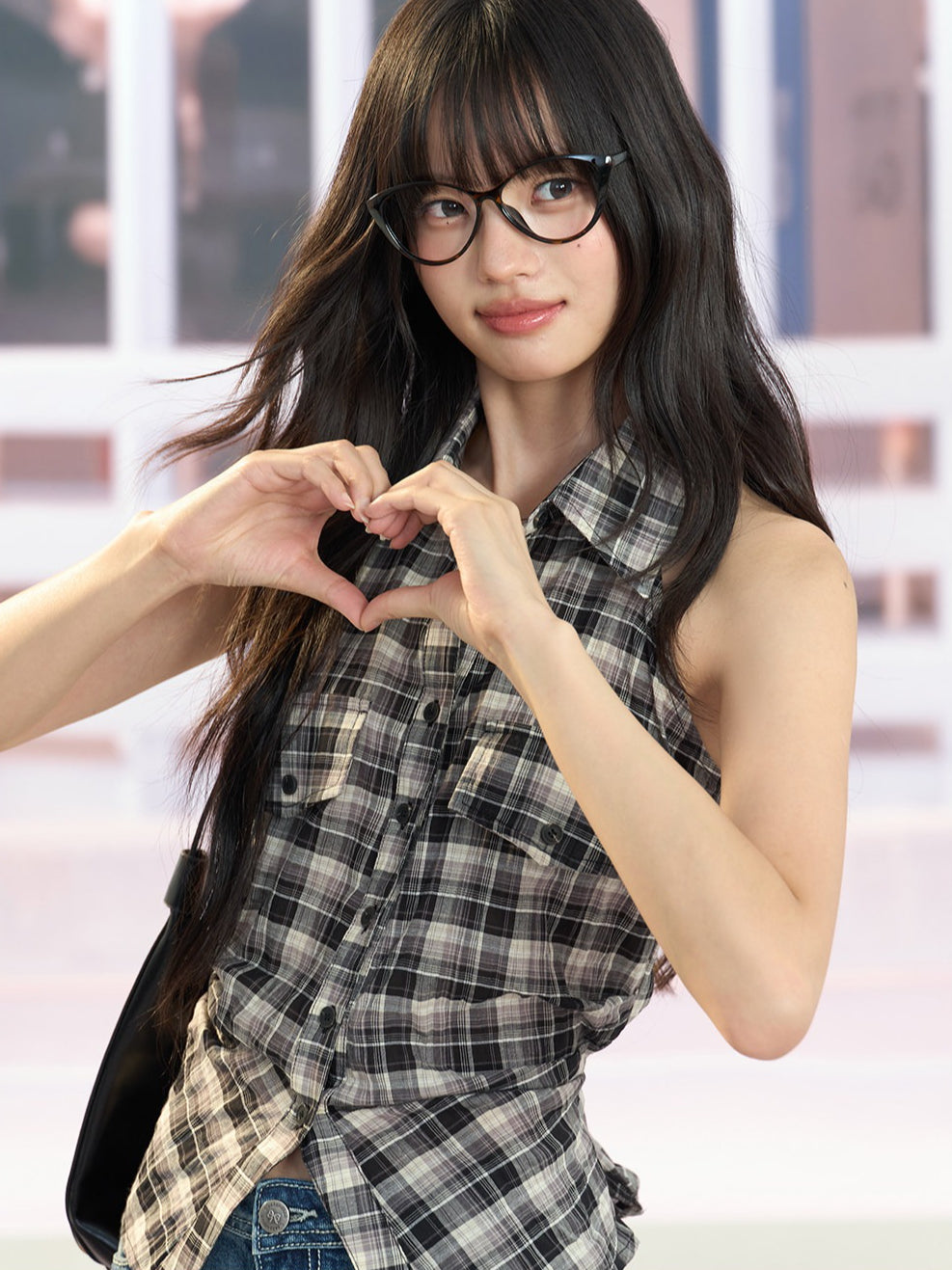 "Vintage Voyage" Gray Plaid Halter Sleeveless Shirt