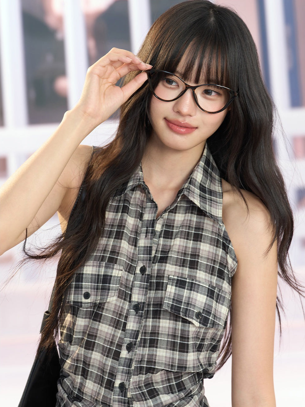 "Vintage Voyage" Gray Plaid Halter Sleeveless Shirt
