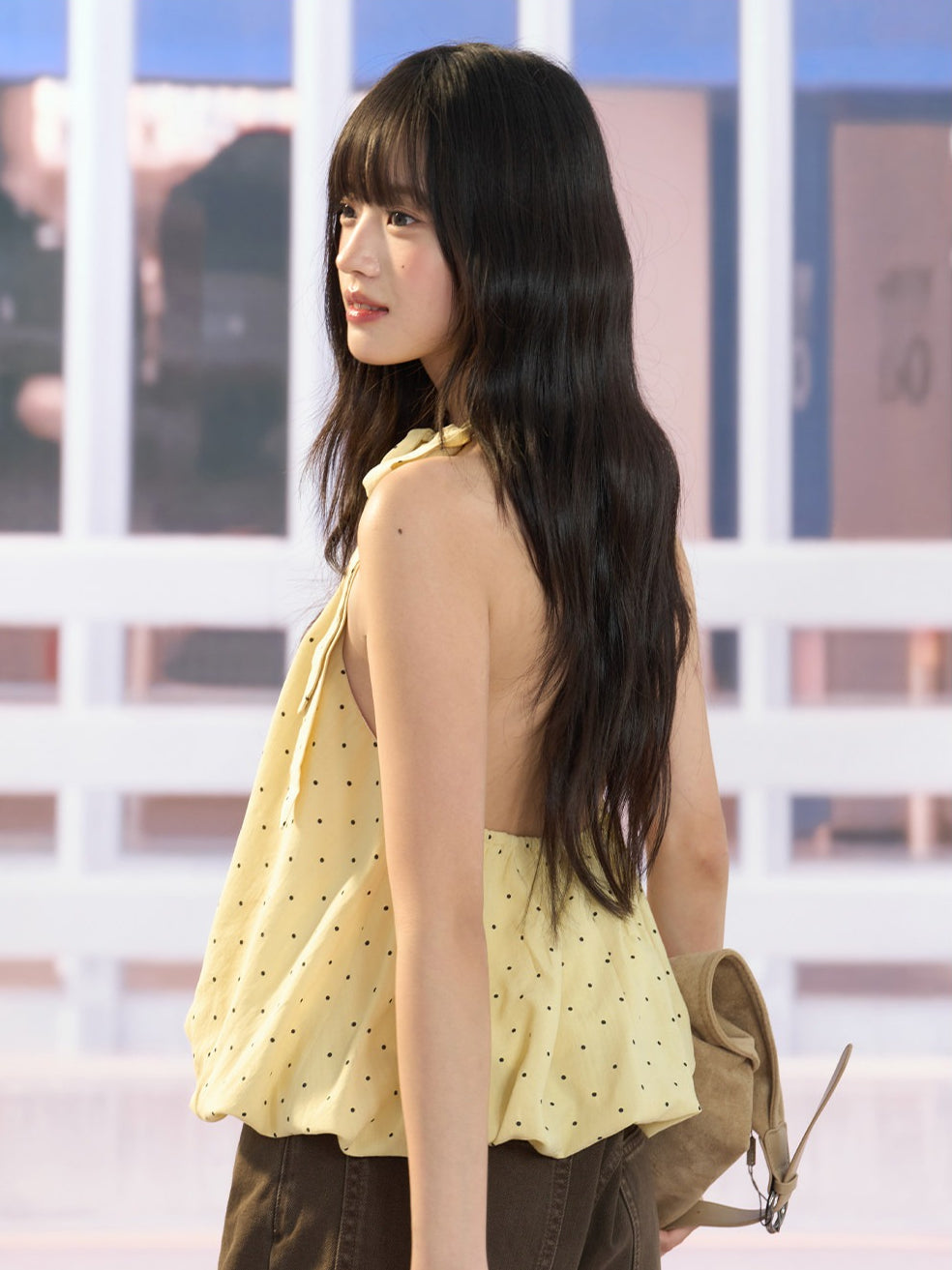 "Golden Departure" Yellow Polka Dot Halter Babydoll Top