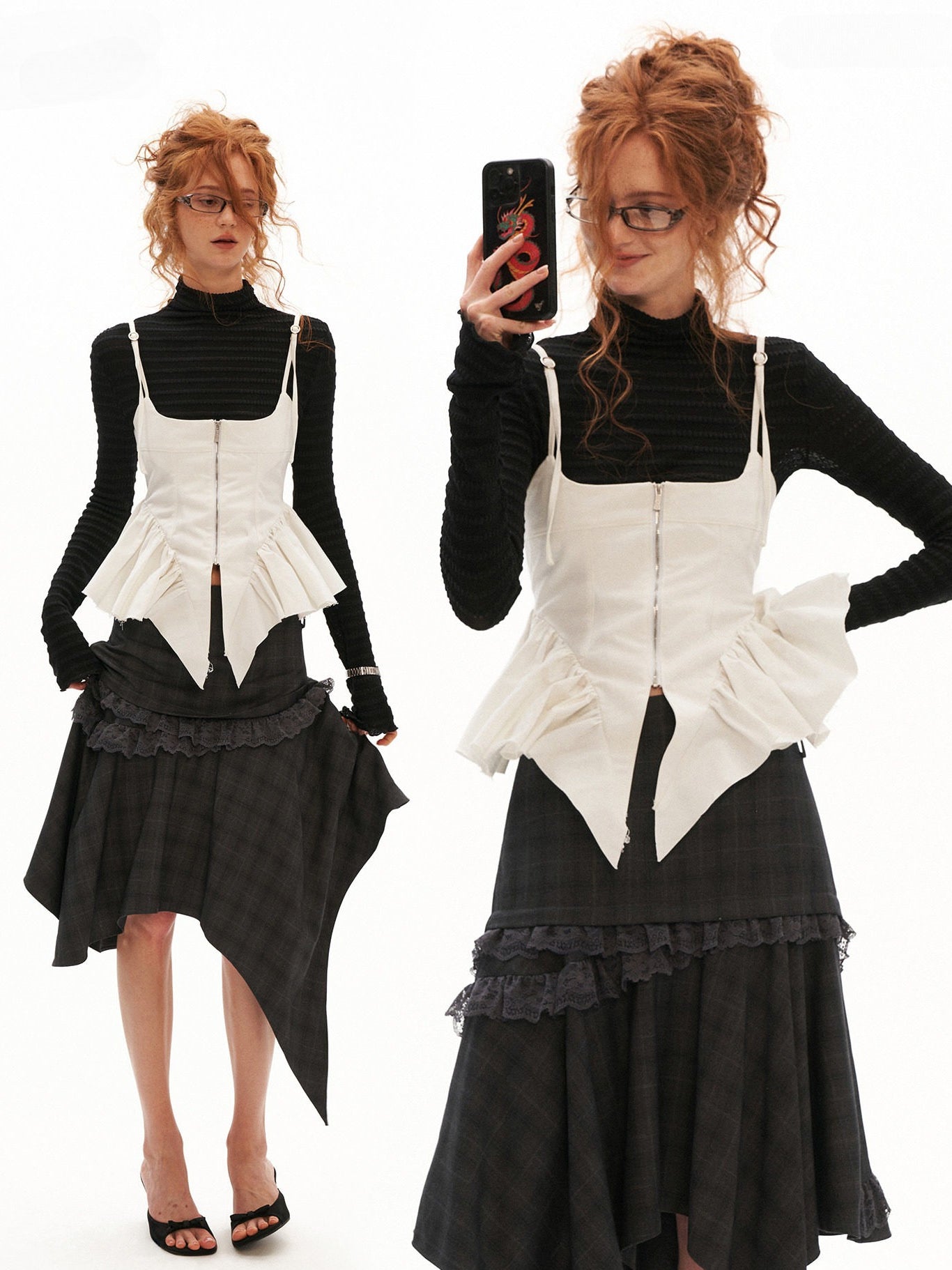 MAMC - White Distressed Fishbone Corset Tank Top