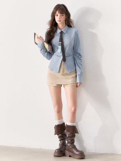 [TMMG] Miu-Inspired Blue Shirt, Knit Vest & Corduroy Skirt Set