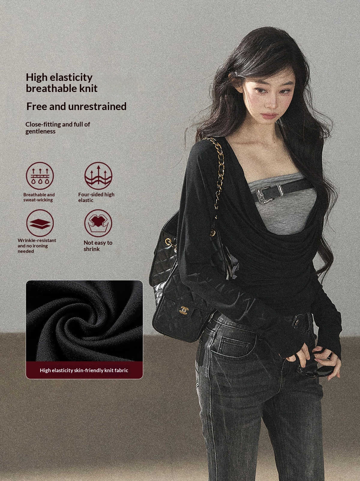AOMALM - "Misty Shore" Quiet Black Layered Knit Mini Dress
