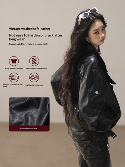 AOMALM - "Solo Journey" Quiet Black Oversized PU Moto Jacket