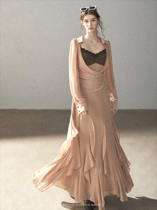 AOMALM - "The Next Fallen Leaf" Cinnamon Pink 2-Piece Set (Shirt / Cami Dress)