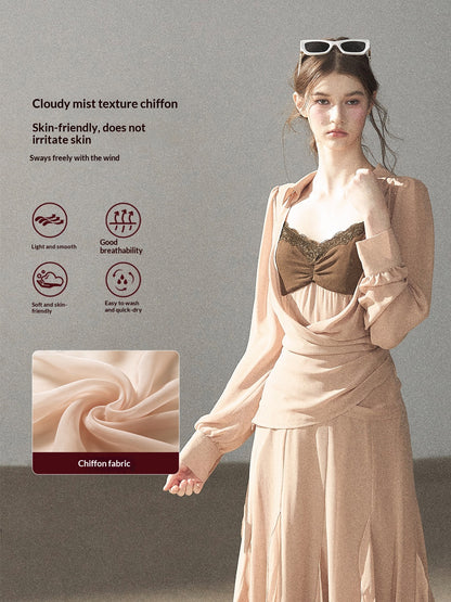 AOMALM - "The Next Fallen Leaf" Cinnamon Pink 2-Piece Set (Shirt / Cami Dress)