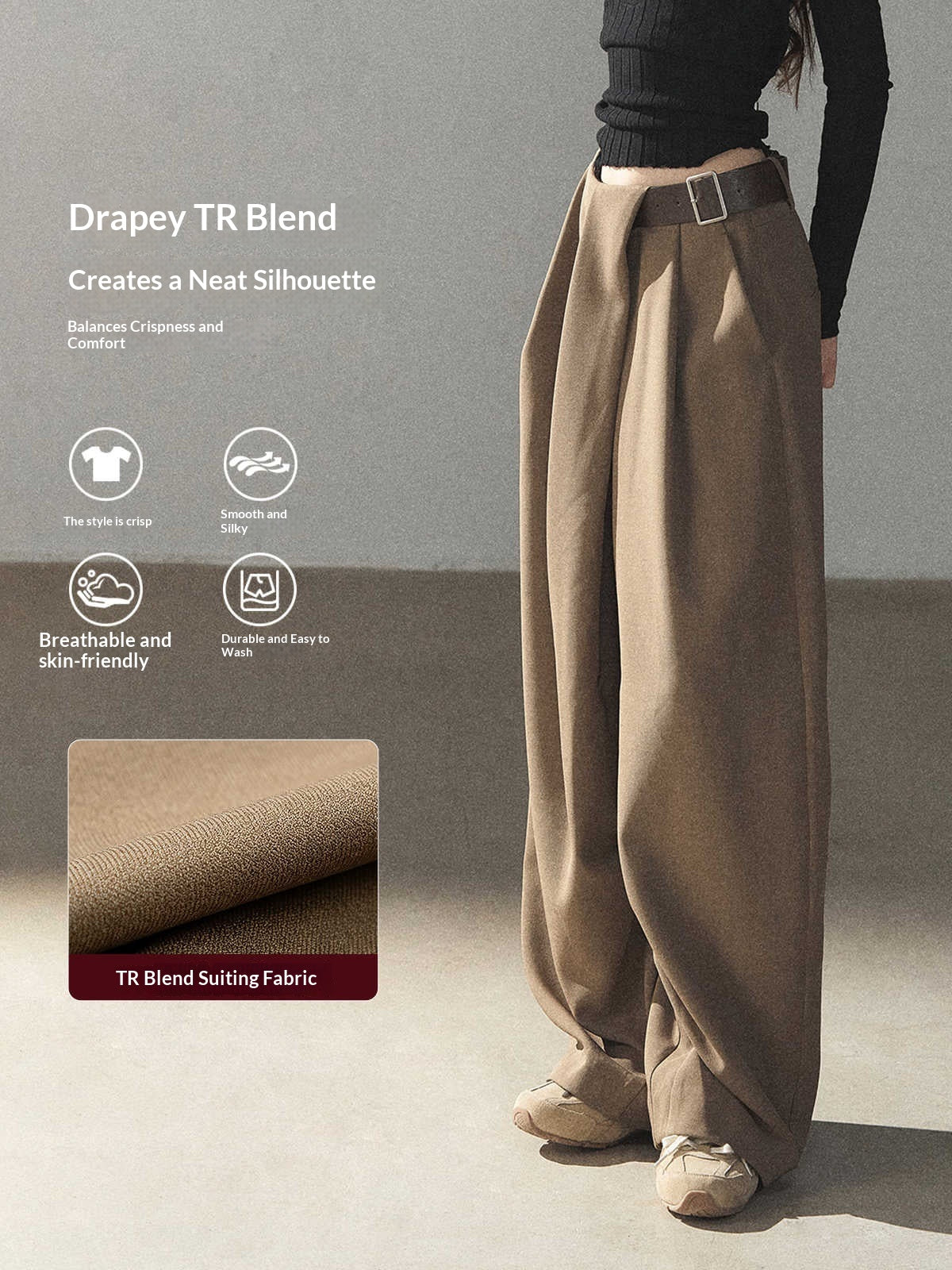 AOMALM - "A Touch of Autumn" Loose Relaxed Balloon Wide-Leg Pants With Belt (Dusty Taupe Brown / Quiet Black)