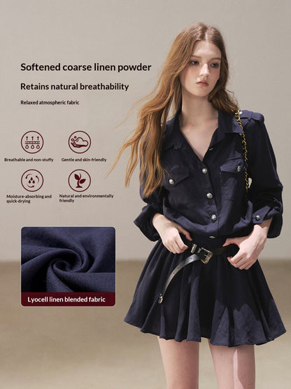 AOMALM - "Moonlight Sinks into the Sea" High-Intellect Utility Shirt Dress (Plain White / Navy Blue, with Belt & Optional Shawl)