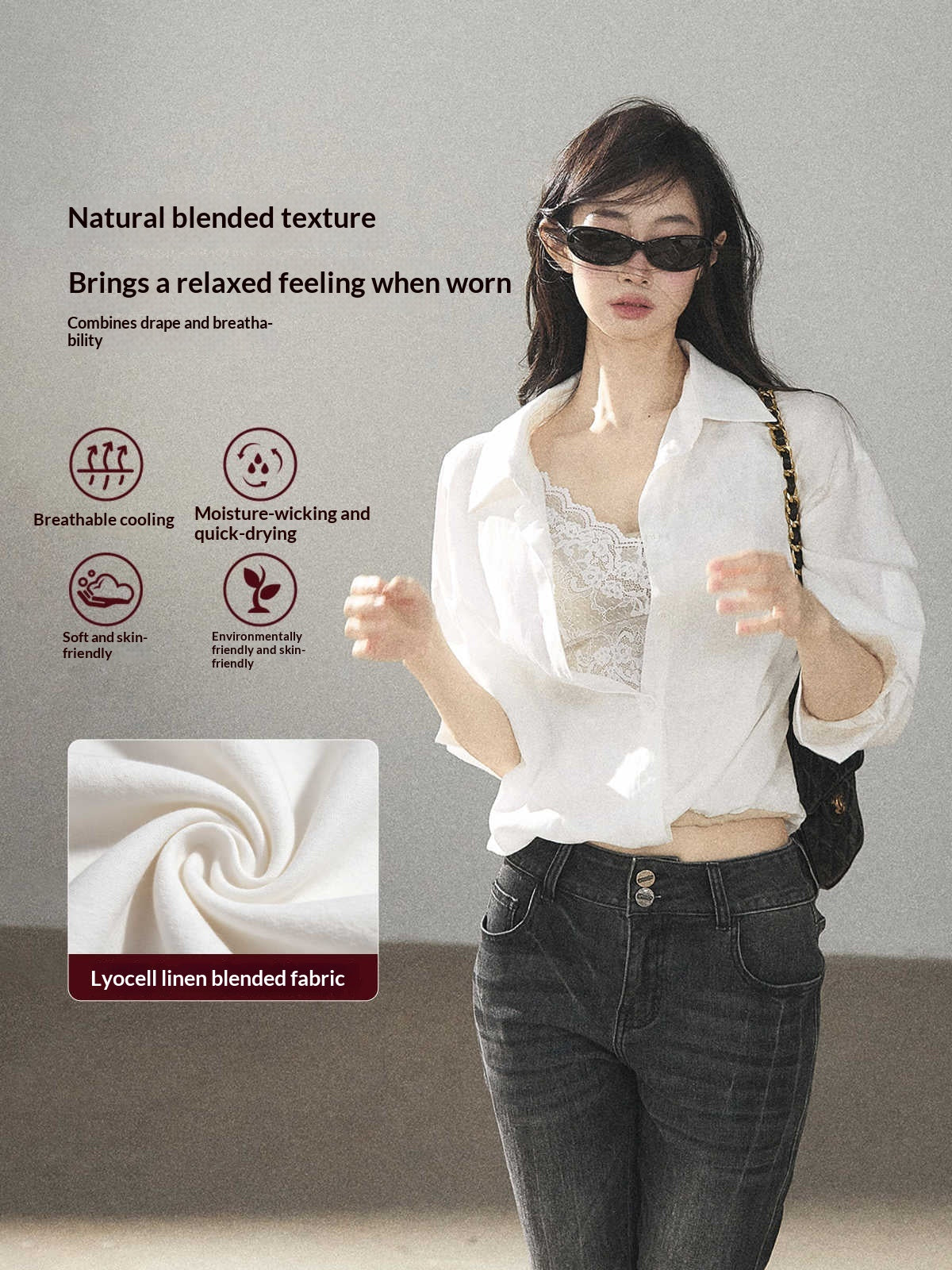 AOMALM - "Wandering Sunlight" Almond Beige Faux Two-Piece Lace Shirt Top