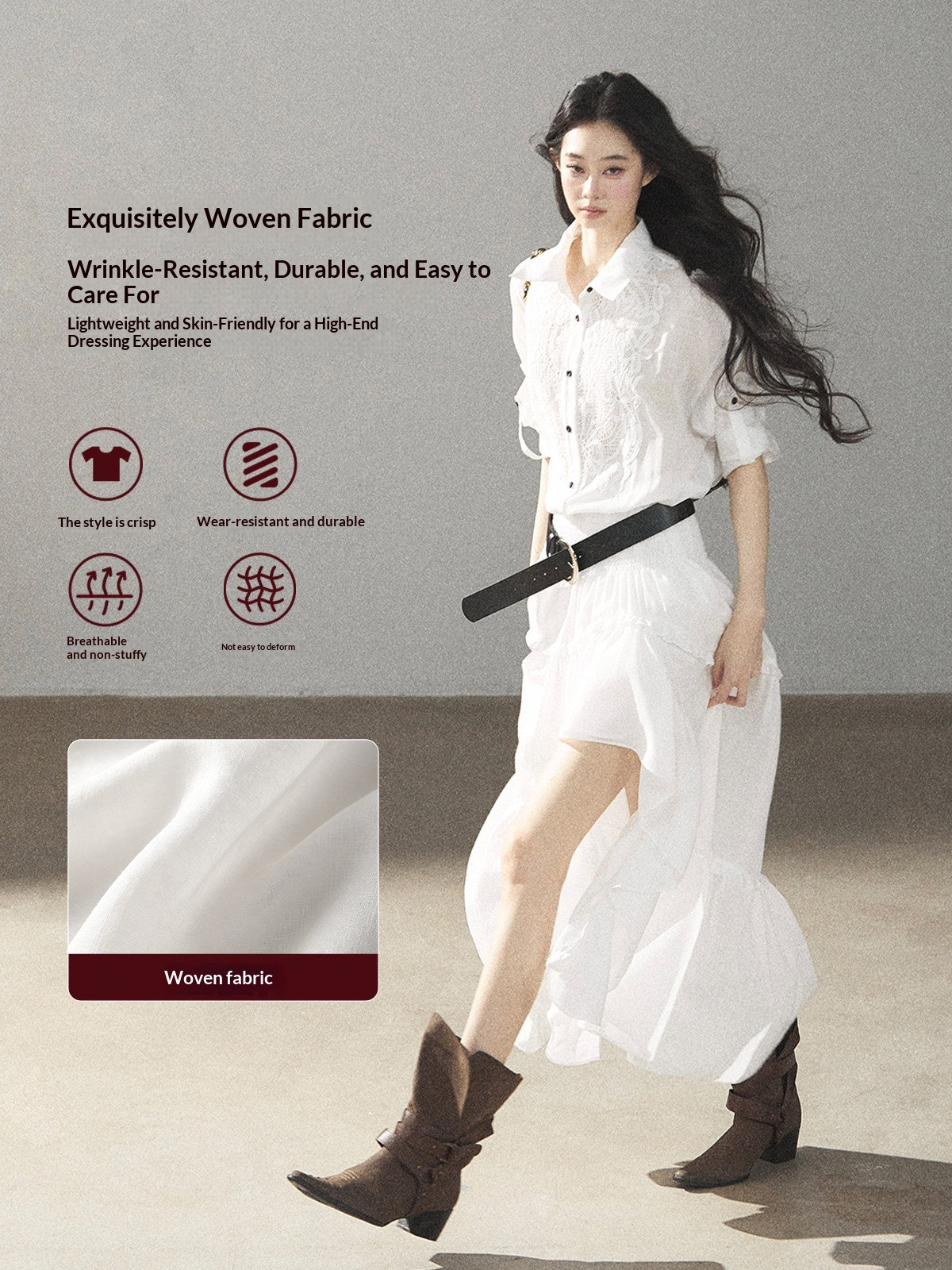 AOMALM - “Her Hemline” White Lace Shirt Dress with Belt