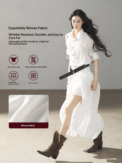 AOMALM - “Her Hemline” White Lace Shirt Dress with Belt