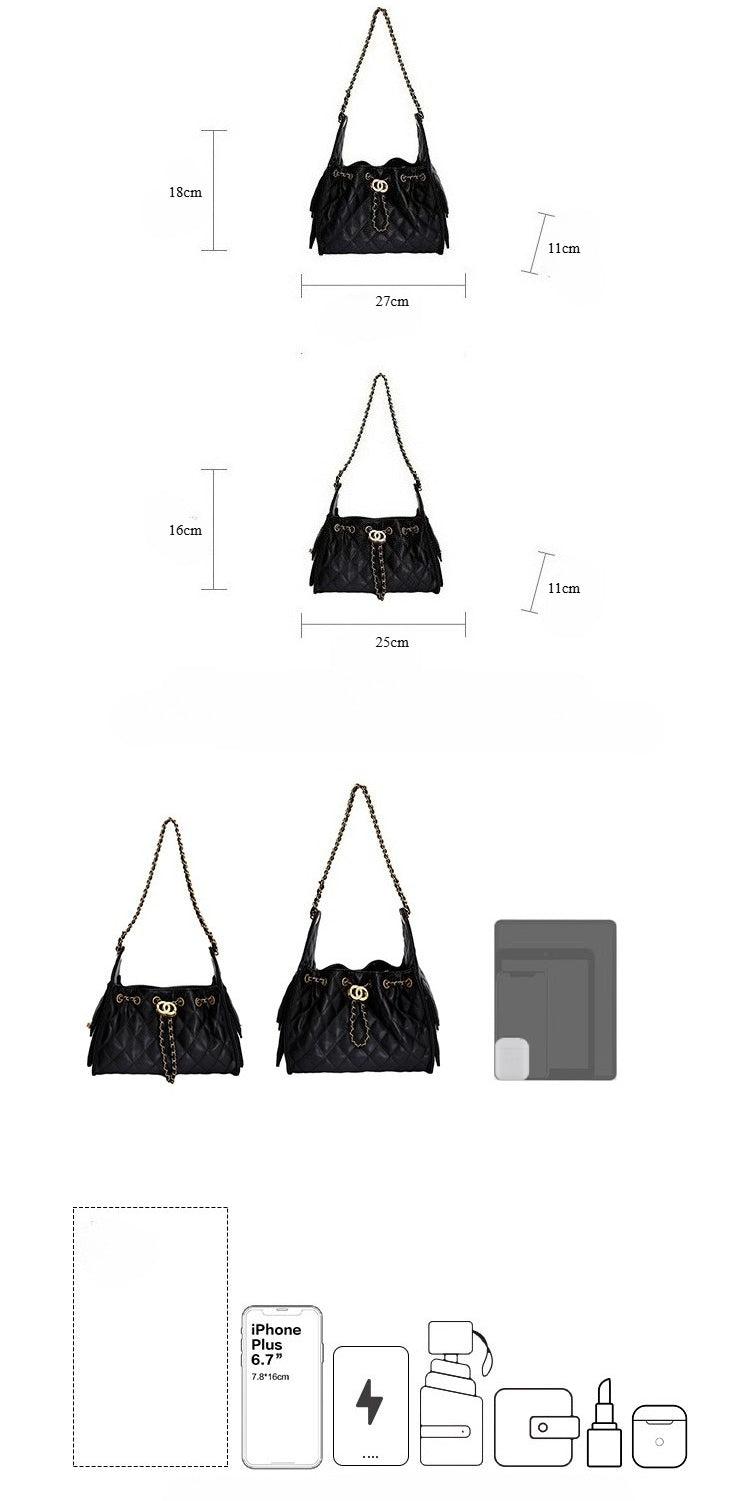 “Diamond Chain” Quilted Shoulder Bag (Black / Red)