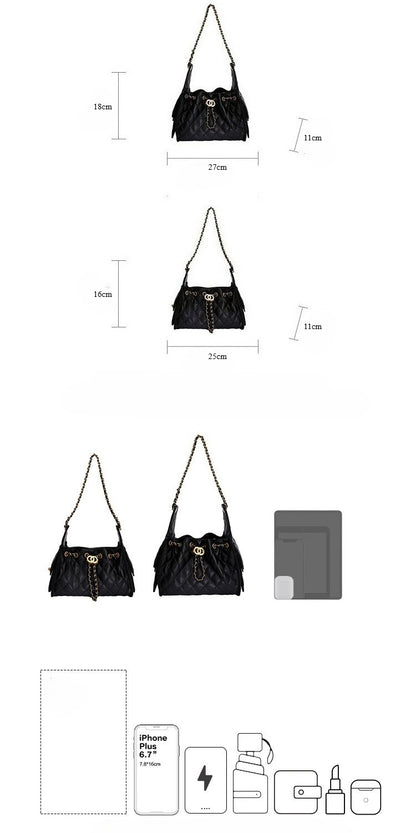 “Diamond Chain” Quilted Shoulder Bag (Black / Red)